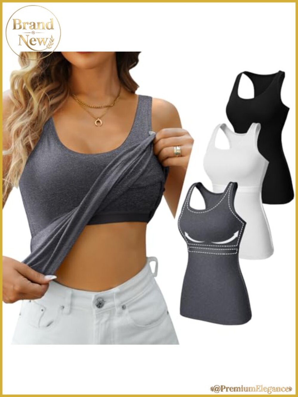 Non-Padded Shelf Bra Tank Top Women Cotton Racerback Scoop Neck Layering
